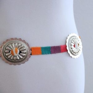 1980s Guatemalan Concho Belt Silver Tone Mexico